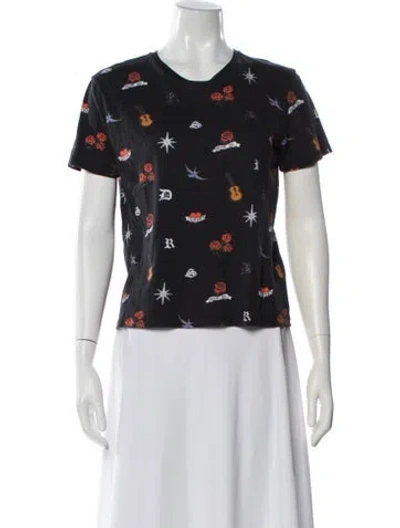 Pre-owned Sandro Graphic Print Crew Neck T-shirt In Black