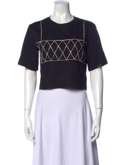 Pre-owned Sandro Graphic Print Crew Neck T-shirt In Black