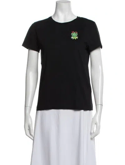 Pre-owned Sandro Graphic Print Crew Neck T-shirt In Black