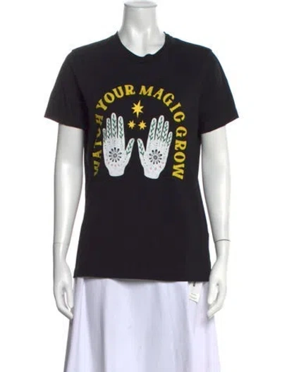 Pre-owned Sandro Graphic Print Crew Neck T-shirt In Black