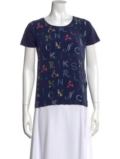 Pre-owned Sandro Graphic Print Crew Neck T-shirt In Blue