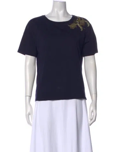 Pre-owned Sandro Graphic Print Crew Neck T-shirt In Blue