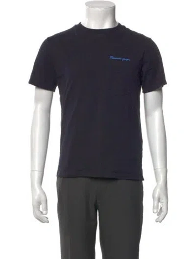 Pre-owned Sandro Graphic Print Crew Neck T-shirt In Blue