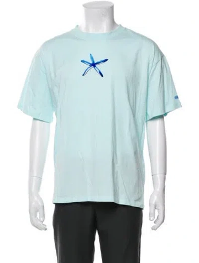 Pre-owned Sandro Graphic Print Crew Neck T-shirt In Blue