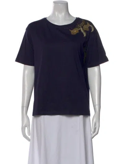 Pre-owned Sandro Graphic Print Crew Neck T-shirt In Blue