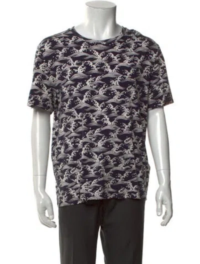 Pre-owned Sandro Graphic Print Crew Neck T-shirt In Blue