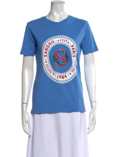 Pre-owned Sandro Graphic Print Crew Neck T-shirt In Blue