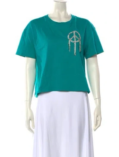 Pre-owned Sandro Graphic Print Crew Neck T-shirt In Green