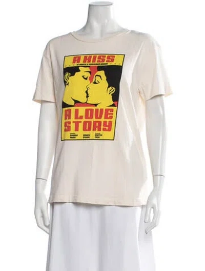 Pre-owned Sandro Graphic Print Crew Neck T-shirt In Neutrals
