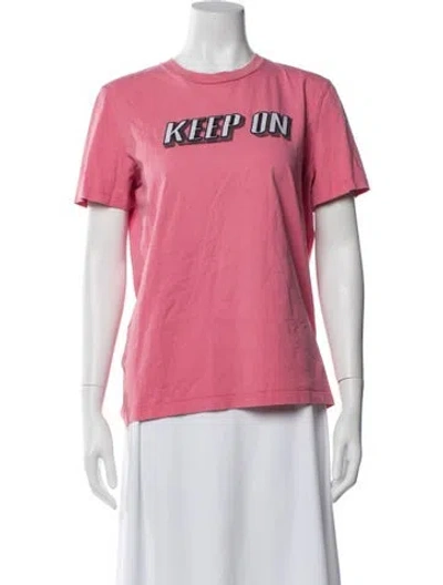 Pre-owned Sandro Graphic Print Crew Neck T-shirt In Pink