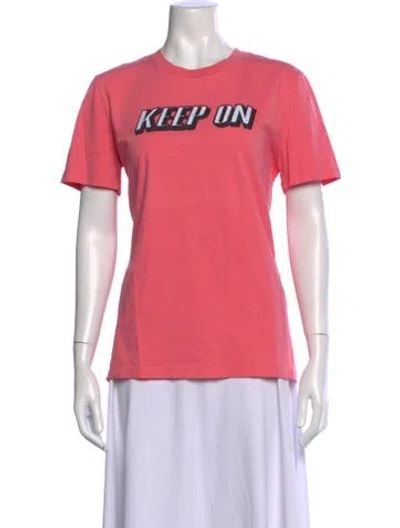 Pre-owned Sandro Graphic Print Crew Neck T-shirt In Pink