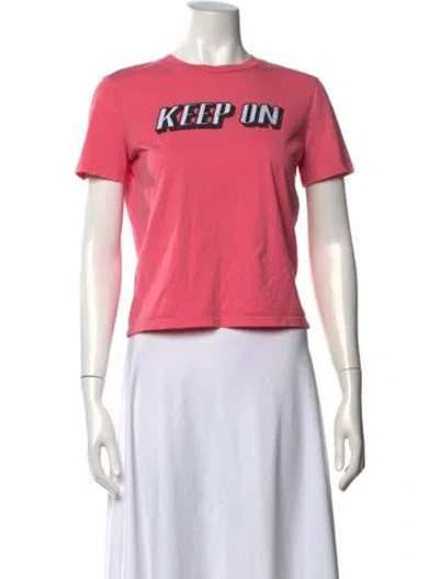 Pre-owned Sandro Graphic Print Crew Neck T-shirt In Pink