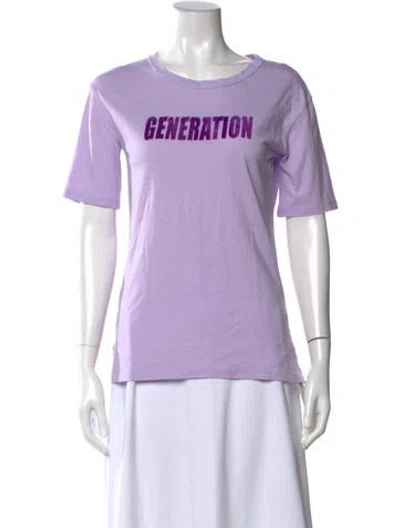 Pre-owned Sandro Graphic Print Crew Neck T-shirt In Purple