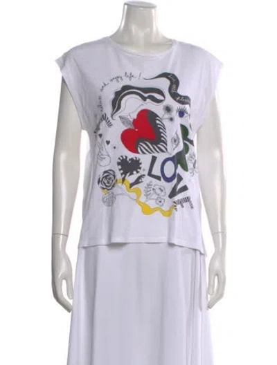 Pre-owned Sandro Graphic Print Crew Neck T-shirt In White