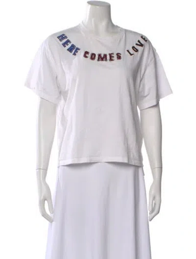 Pre-owned Sandro Graphic Print Crew Neck T-shirt In White