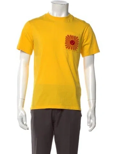 Pre-owned Sandro Graphic Print Crew Neck T-shirt In Yellow