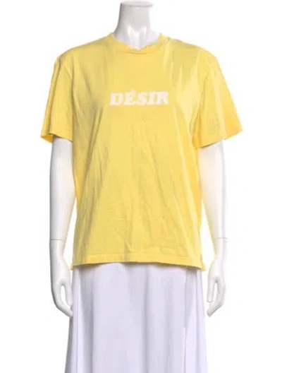 Pre-owned Sandro Graphic Print Crew Neck T-shirt In Yellow