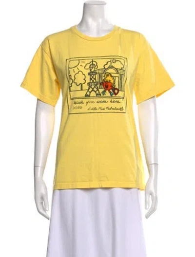 Pre-owned Sandro Graphic Print Crew Neck T-shirt In Yellow