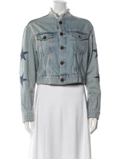 Pre-owned Sandro Graphic Print Denim Jacket In Blue