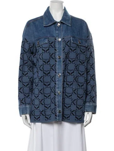 Pre-owned Sandro Graphic Print Denim Jacket In Blue