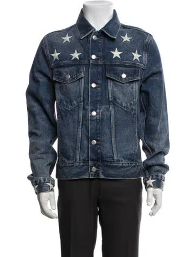 Pre-owned Sandro Graphic Print Denim Jacket In Blue