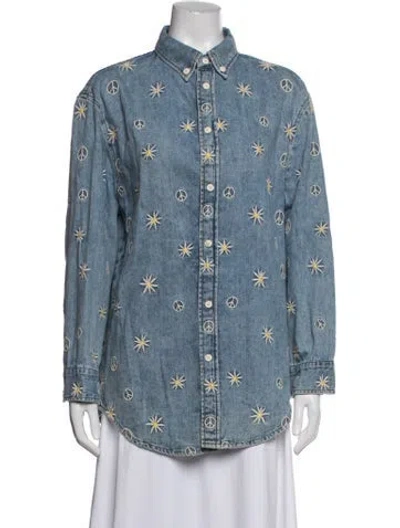 Pre-owned Sandro Graphic Print Denim Jacket In Blue