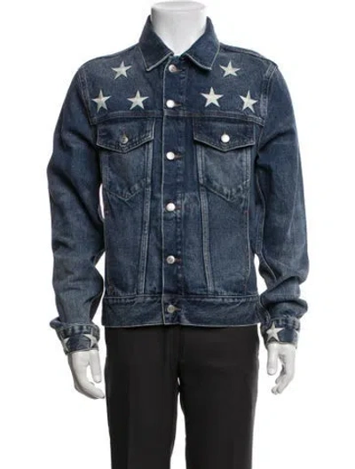 Pre-owned Sandro Graphic Print Denim Jacket In Blue