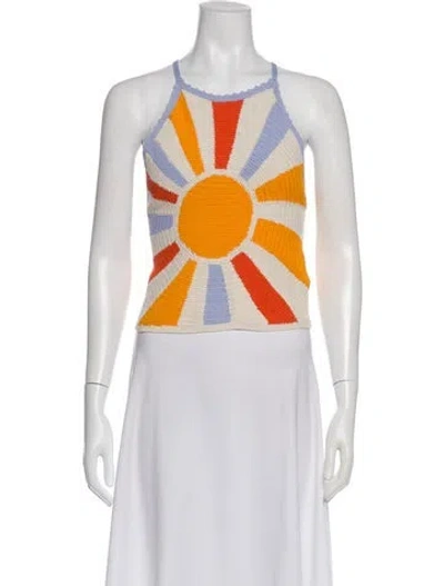 Pre-owned Sandro Graphic Print Halterneck Crop Top In Neutral