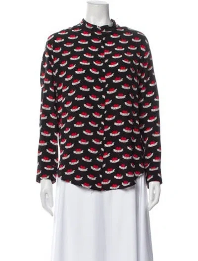 Pre-owned Sandro Graphic Print Long Sleeve Blouse In Gray