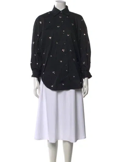 Pre-owned Sandro Graphic Print Long Sleeve Button-up Top In Black