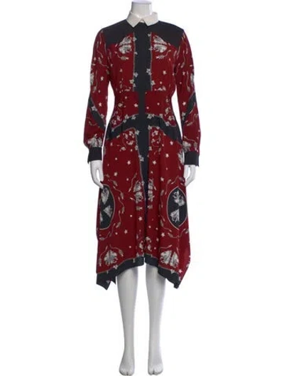 Pre-owned Sandro Graphic Print Midi Length Dress In Red