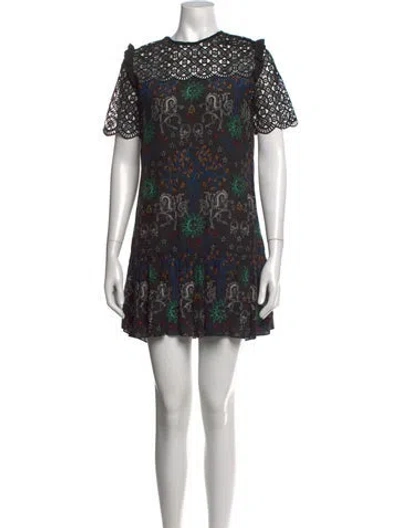 Pre-owned Sandro Graphic Print Mini Dress In Black/blue