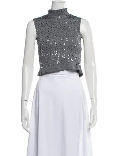 Pre-owned Sandro Graphic Print Mock Neck Crop Top In Gray