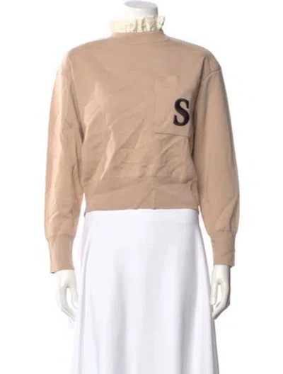 Pre-owned Sandro Graphic Print Mock Neck Sweater In Neutral