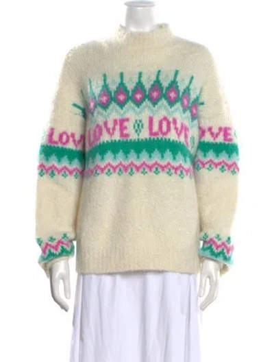 Pre-owned Sandro Graphic Print Mock Neck Sweater W/ Tags In Neutral