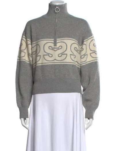 Pre-owned Sandro Graphic Print Mock Neck Sweatshirt In Grey