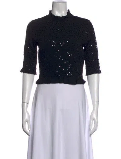 Pre-owned Sandro Graphic Print Mock Neck Top W/ Tags In Black