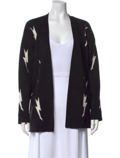 Pre-owned Sandro Graphic Print Open Front Sweater In Black