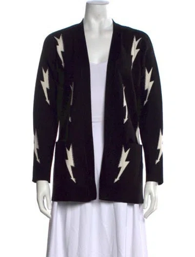 Pre-owned Sandro Graphic Print Open Front Sweater In Black