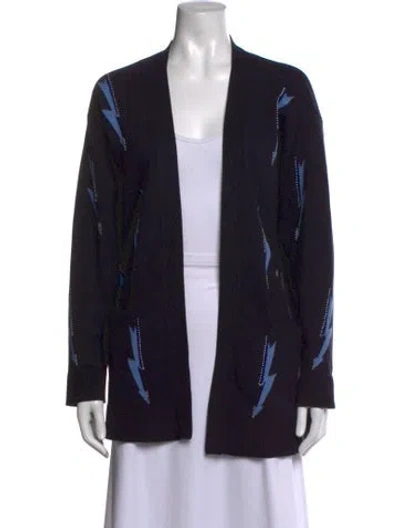 Pre-owned Sandro Graphic Print Open Front Sweater In Black