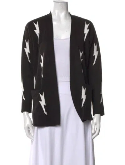 Pre-owned Sandro Graphic Print Open Front Sweater In Black