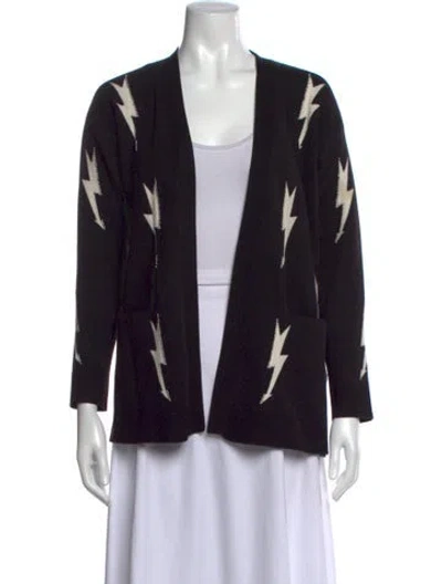 Pre-owned Sandro Graphic Print Open Front Sweater In Black