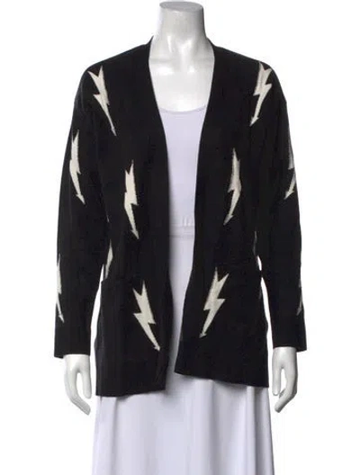 Pre-owned Sandro Graphic Print Open Front Sweater In Black