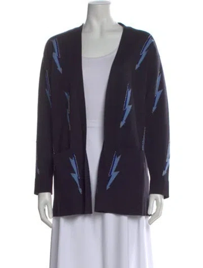 Pre-owned Sandro Graphic Print Open Front Sweater In Blue