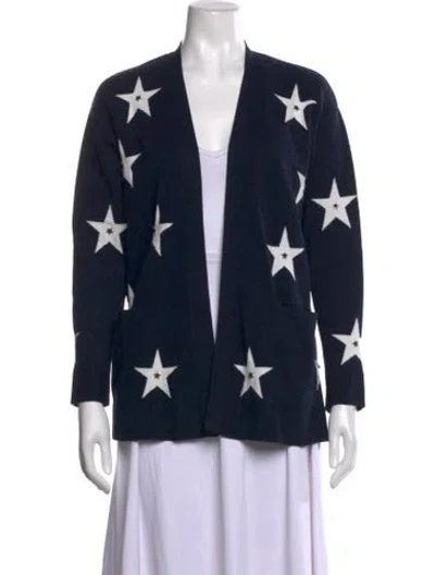 Pre-owned Sandro Graphic Print Open Front Sweater In Blue