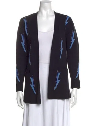 Pre-owned Sandro Graphic Print Open Front Sweater In Blue