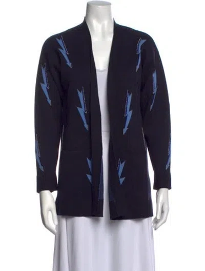 Pre-owned Sandro Graphic Print Open Front Sweater In Blue