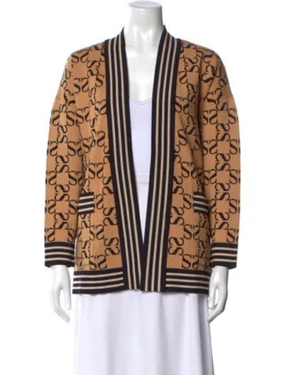 Pre-owned Sandro Graphic Print Open Front Sweater In Brown
