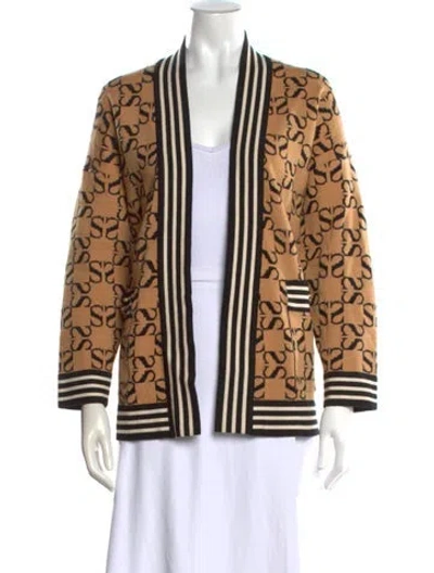 Pre-owned Sandro Graphic Print Open Front Sweater In Neutrals