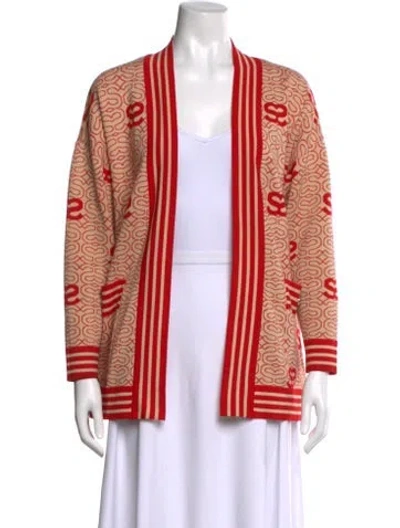Pre-owned Sandro Graphic Print Open Front Sweater In Red